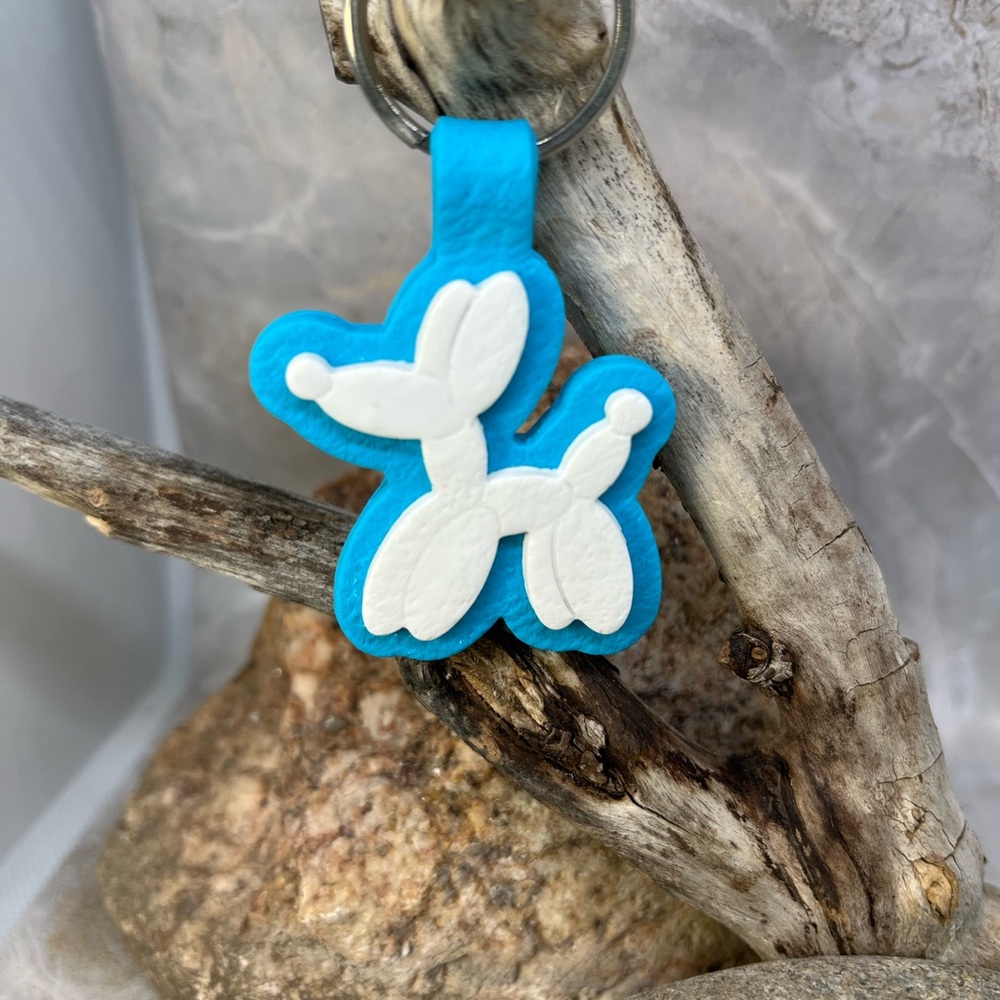 Blue and White Balloon Dog Keychain